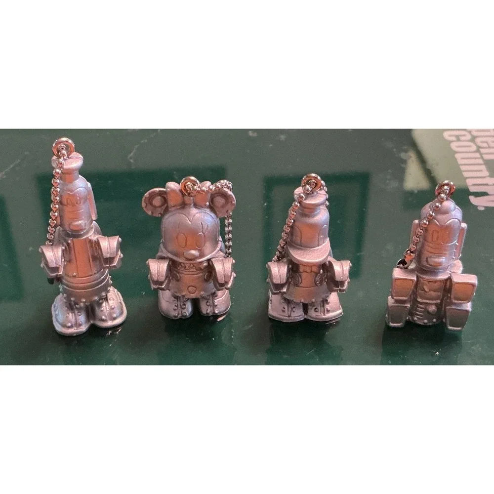 Disney Robot Mickey Minnie Goofy Donald Duck Keychain Set Silver Tone Figures
